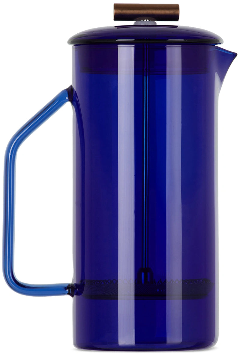 Glass French Press in cobalt blue.
