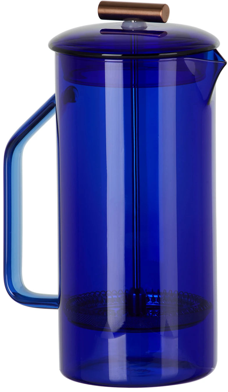 Glass French Press in cobalt blue.