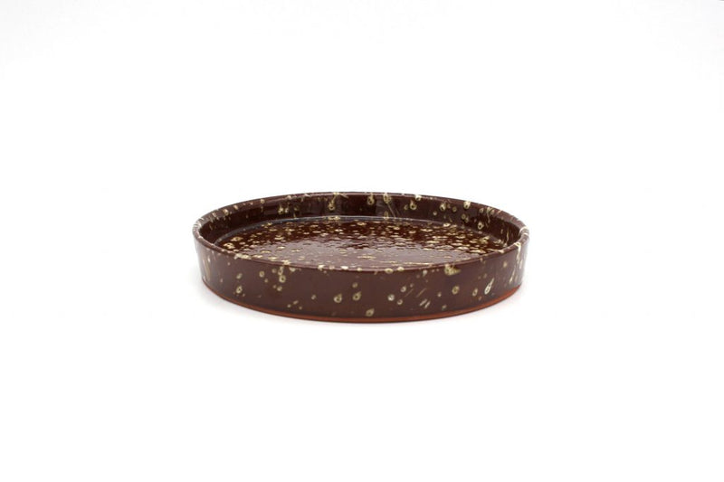 Spongeware ceramic plate brown with rim