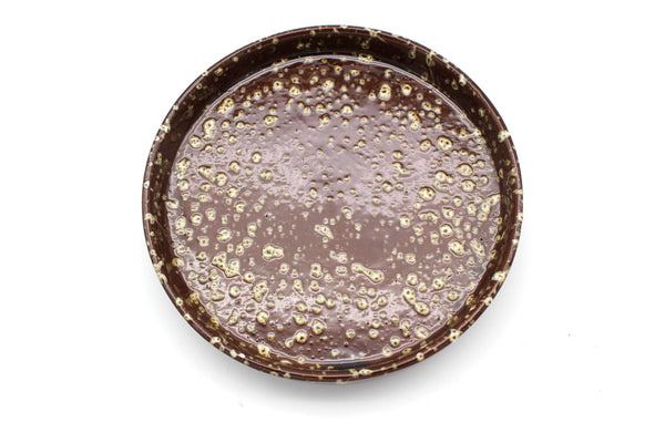 Spongeware ceramic plate brown with rim