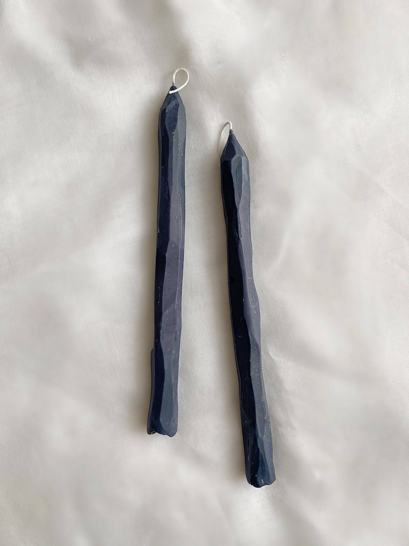 Hand carved charcoal tapered candle