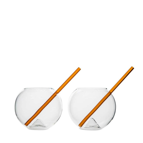 Glass With Amber Straw "Magaluf" (set of 2)