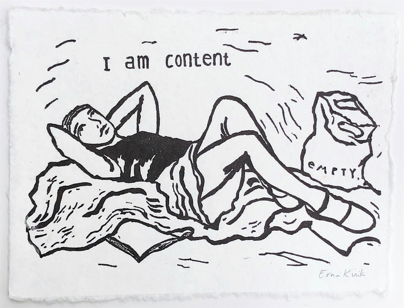 "I am content", Linoprint