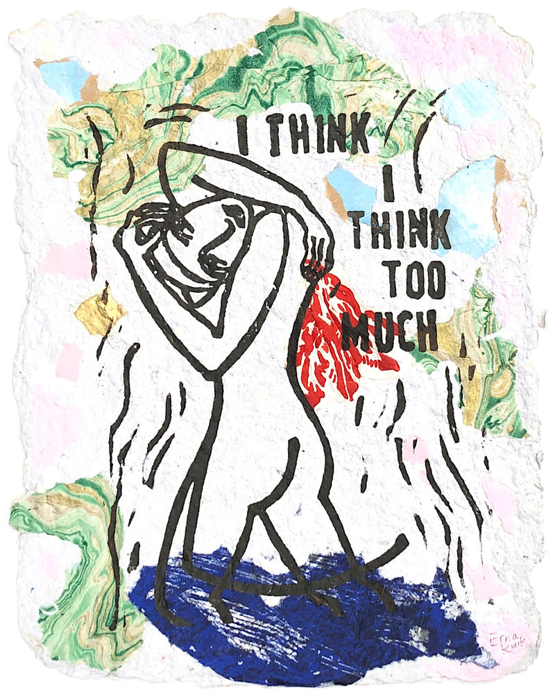 I think I think to much in multicolour | Linoprint on handmade paper