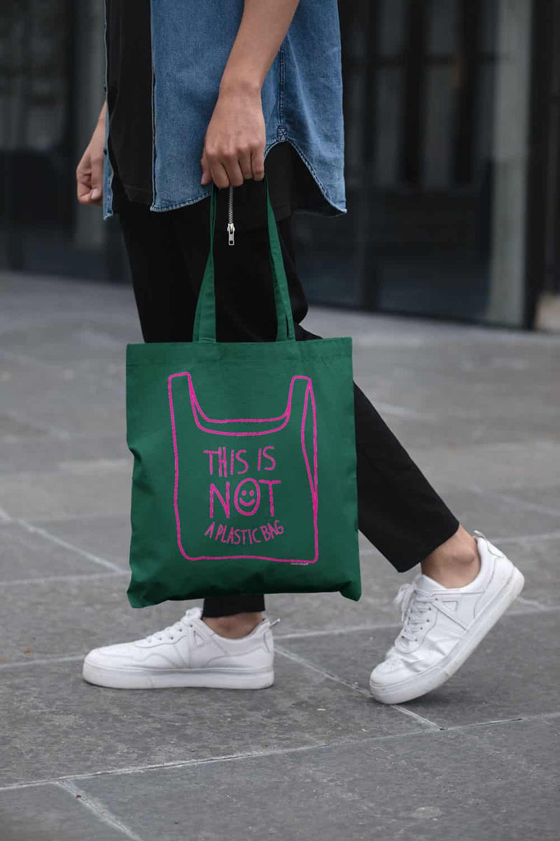 This is not a plastic bag - green tote bag